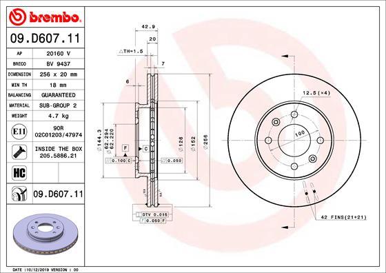 Brembo 09.D607.11 - Гальмівний диск autocars.com.ua