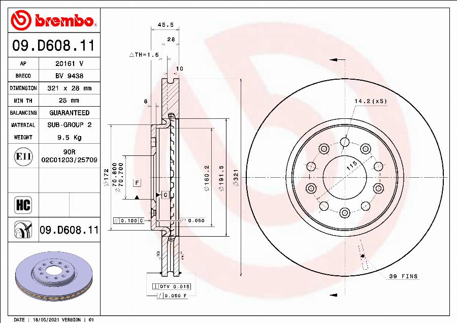 Brembo 09.D608.11 - Гальмівний диск autocars.com.ua