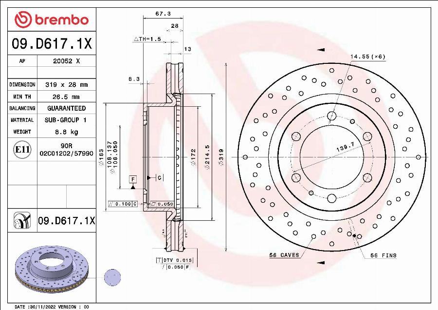 Brembo 09.D617.1X - Тормозной диск autodnr.net