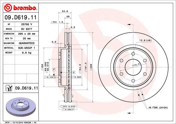 Brembo 09.D619.11 - Гальмівний диск autocars.com.ua