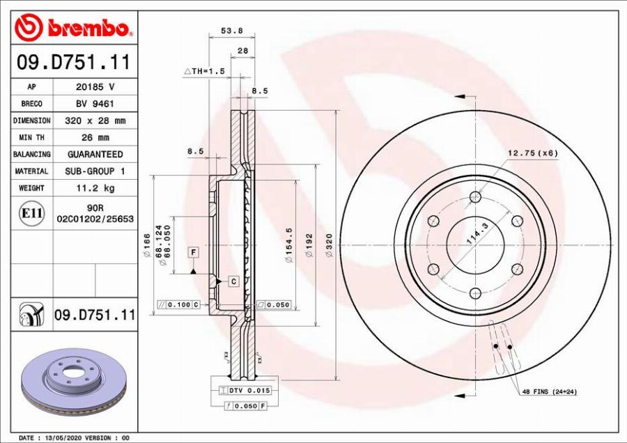 Brembo 09.D751.11 - Гальмівний диск autocars.com.ua