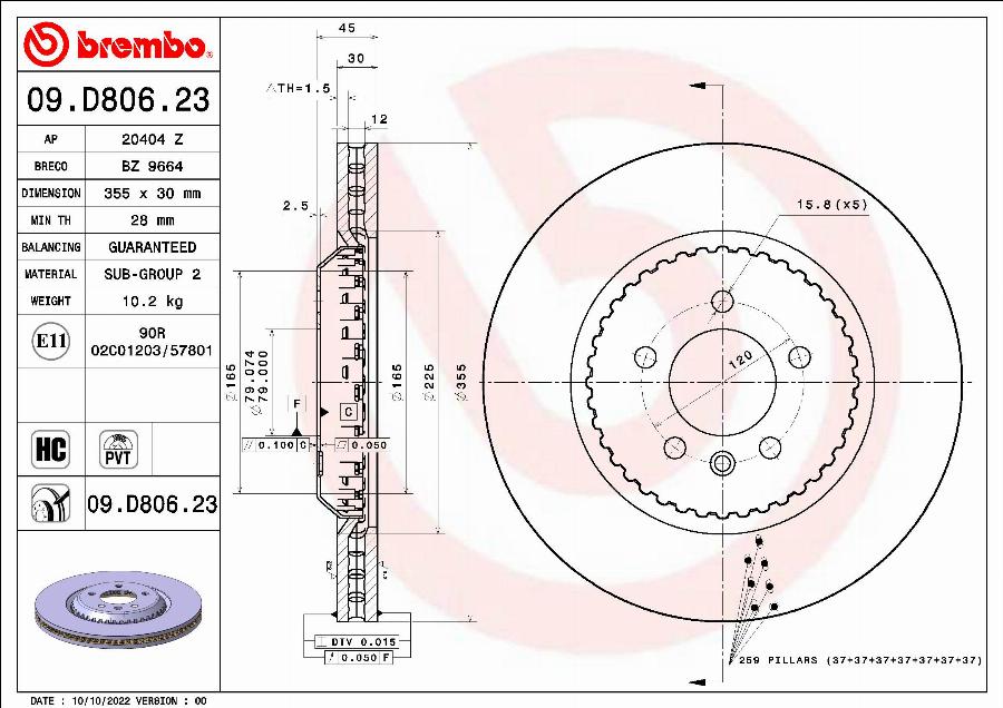 Brembo 09.D806.23 - Гальмівний диск autocars.com.ua