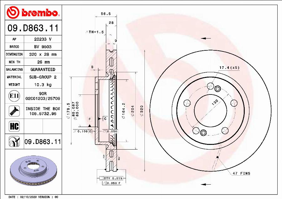 Brembo 09.D863.11 - Гальмівний диск autocars.com.ua