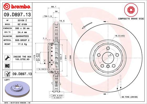 Brembo 09.D897.13 - Гальмівний диск autocars.com.ua