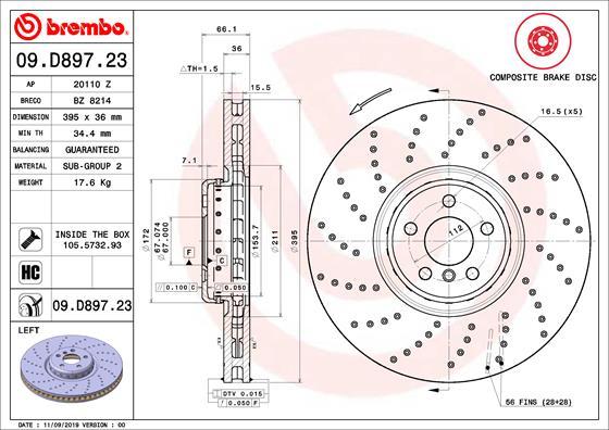 Brembo 09.D897.23 - Тормозной диск avtokuzovplus.com.ua