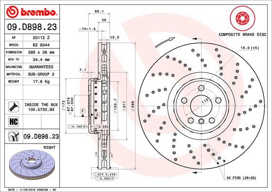 Brembo 09.D898.23 - Гальмівний диск autocars.com.ua