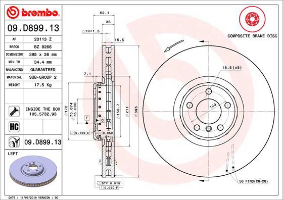 Brembo 09.D899.13 - Гальмівний диск autocars.com.ua