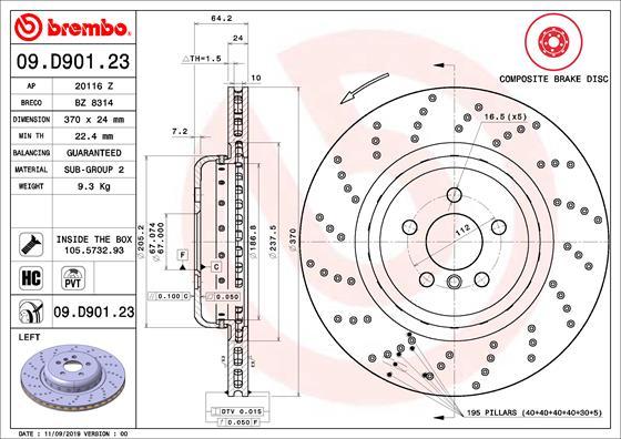 Brembo 09.D901.23 - Гальмівний диск autocars.com.ua