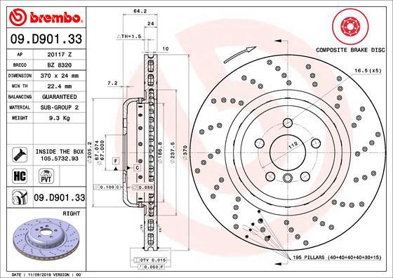 Brembo 09.D901.33 - Гальмівний диск autocars.com.ua