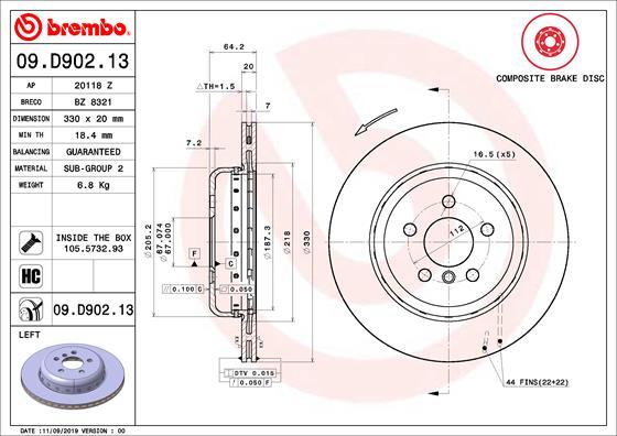 Brembo 09.D902.13 - Гальмівний диск autocars.com.ua