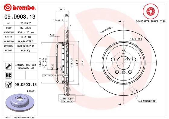 Brembo 09.D903.13 - Гальмівний диск autocars.com.ua