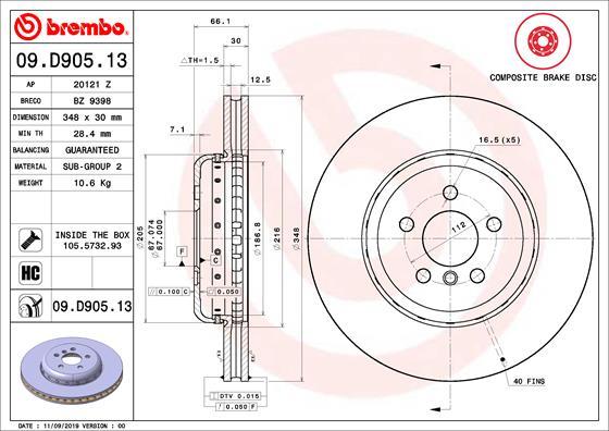 Brembo 09.D905.13 - Гальмівний диск autocars.com.ua