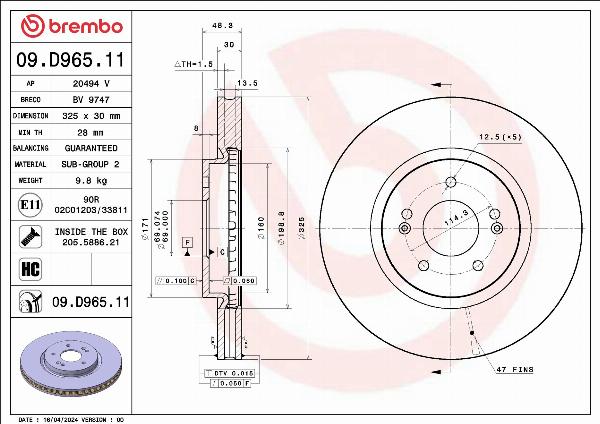 Brembo 09.D965.11 - Гальмівний диск autocars.com.ua