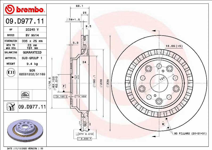 Brembo 09.D977.11 - Гальмівний диск autocars.com.ua