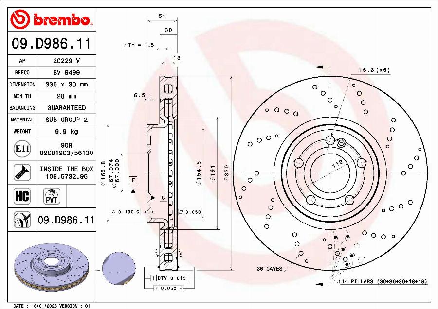 Brembo 09.D986.11 - Гальмівний диск autocars.com.ua