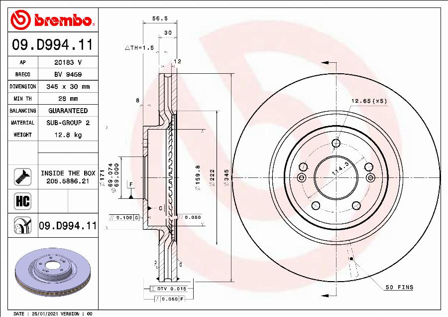 Brembo 09.D994.11 - Гальмівний диск autocars.com.ua