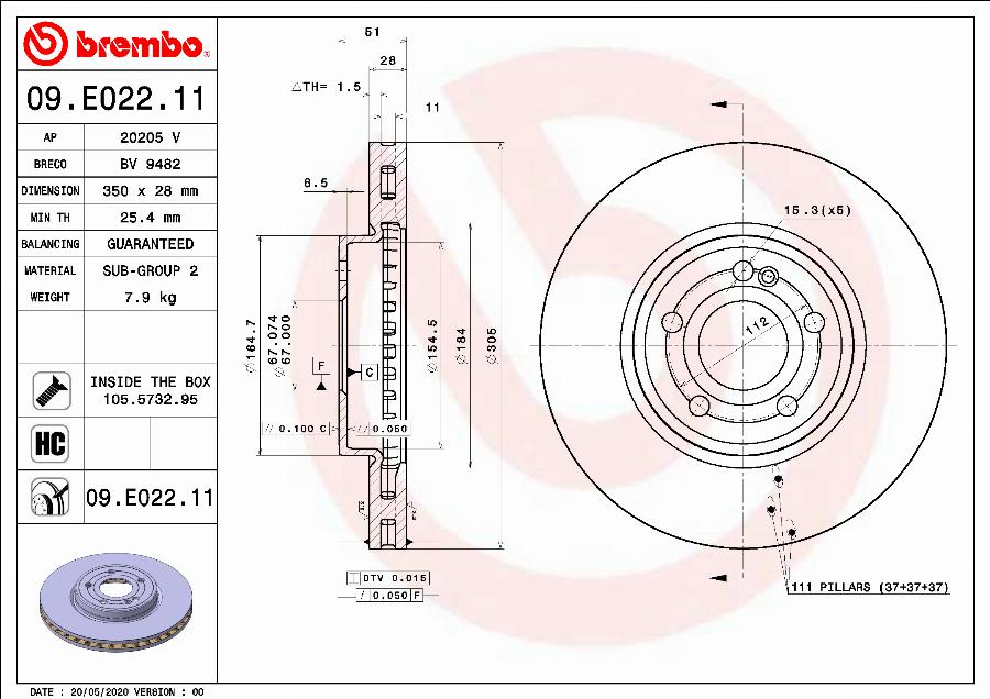 Brembo 09.E022.11 - Гальмівний диск autocars.com.ua