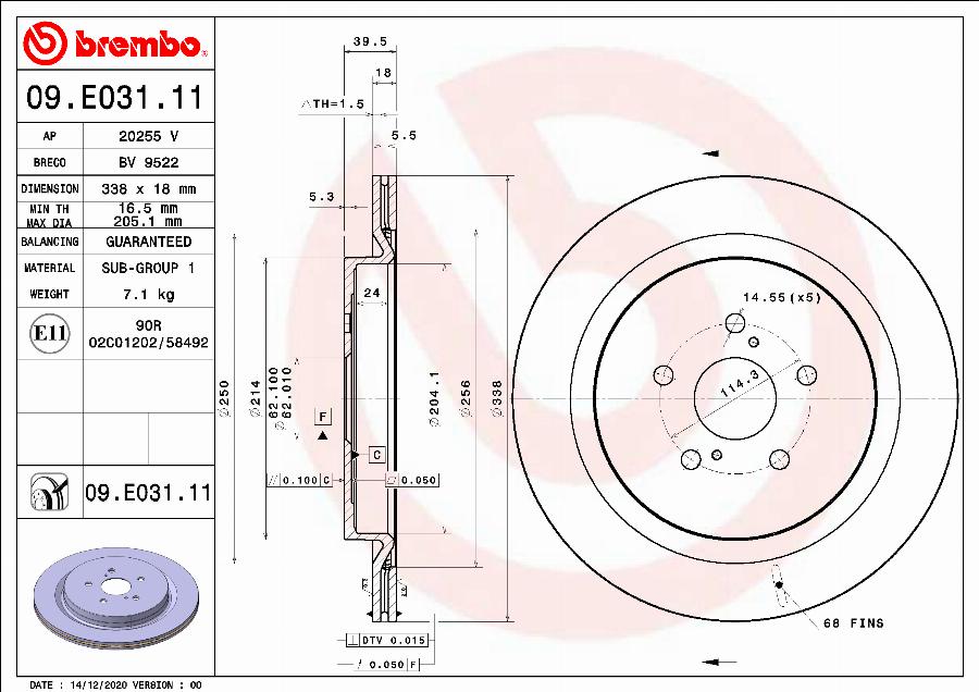 Brembo 09.E031.11 - Гальмівний диск autocars.com.ua