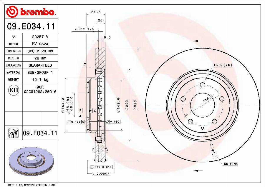 Brembo 09.E034.11 - Гальмівний диск autocars.com.ua