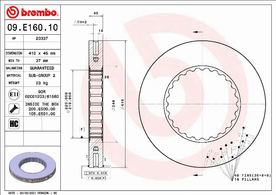 Brembo 09.E160.10 - Гальмівний диск autocars.com.ua