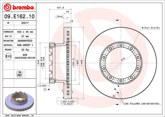 Brembo 09.E162.10 - Гальмівний диск autocars.com.ua