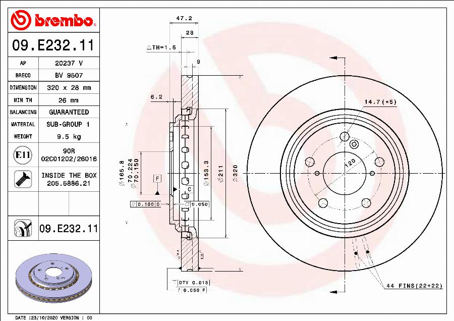 Brembo 09.E232.11 - Гальмівний диск autocars.com.ua