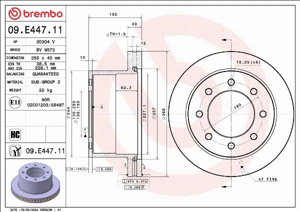 Brembo 09.E447.11 - Гальмівний диск autocars.com.ua