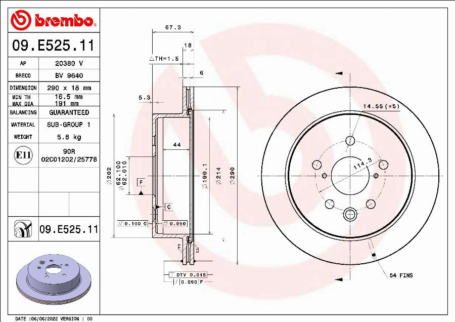 Brembo 09.E525.11 - Гальмівний диск autocars.com.ua