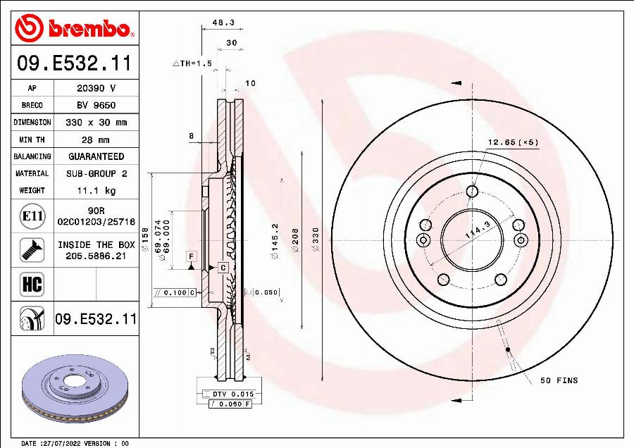 Brembo 09.E532.11 - Гальмівний диск autocars.com.ua