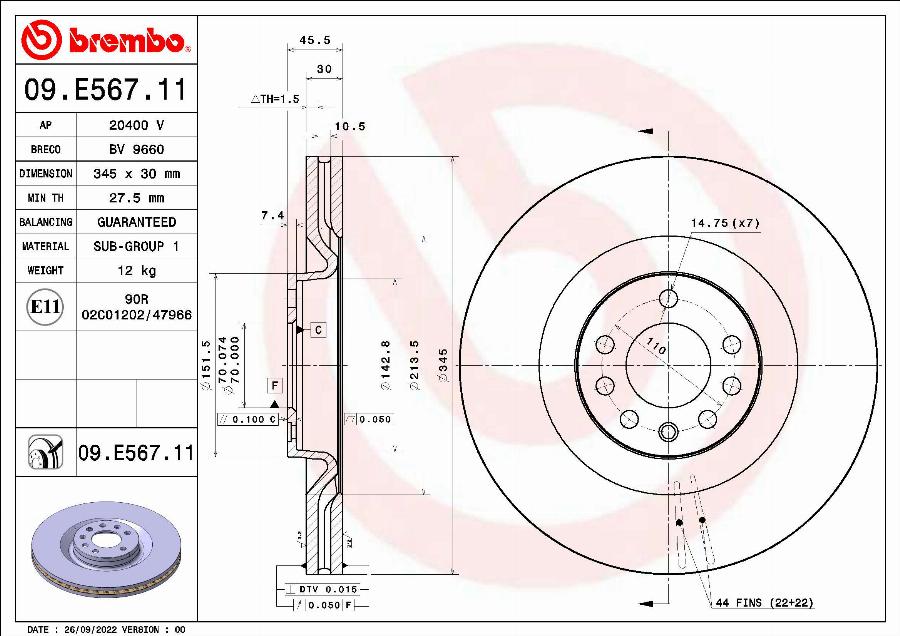 Brembo 09.E567.11 - Тормозной диск autodnr.net
