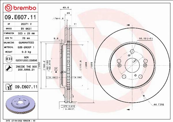 Brembo 09.E607.11 - Гальмівний диск autocars.com.ua