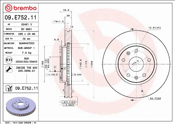 Brembo 09.E752.11 - Гальмівний диск autocars.com.ua
