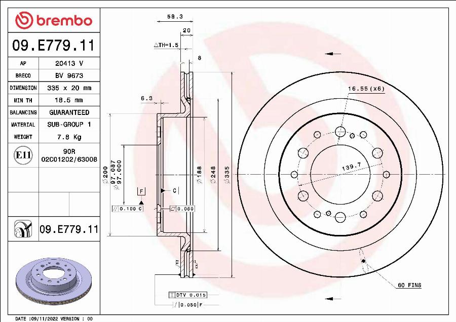 Brembo 09.E779.11 - Гальмівний диск autocars.com.ua
