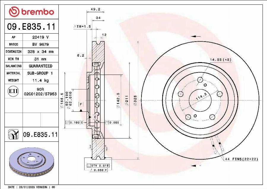 Brembo 09.E835.11 - Гальмівний диск autocars.com.ua