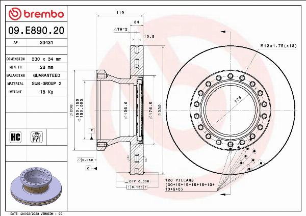 Brembo 09.E890.20 - Гальмівний диск autocars.com.ua