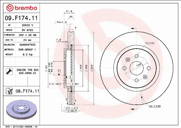 Brembo 09.F174.11 - Гальмівний диск autocars.com.ua