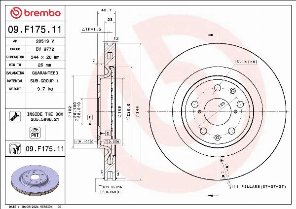 Brembo 09.F175.11 - Гальмівний диск autocars.com.ua