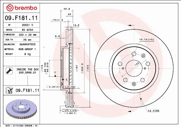 Brembo 09.F181.11 - Гальмівний диск autocars.com.ua