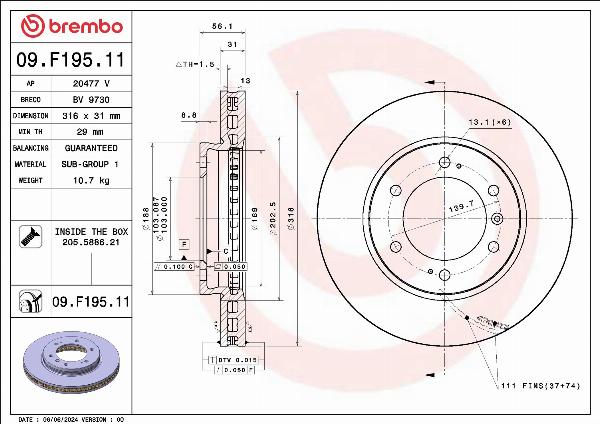 Brembo 09.F195.11 - Гальмівний диск autocars.com.ua