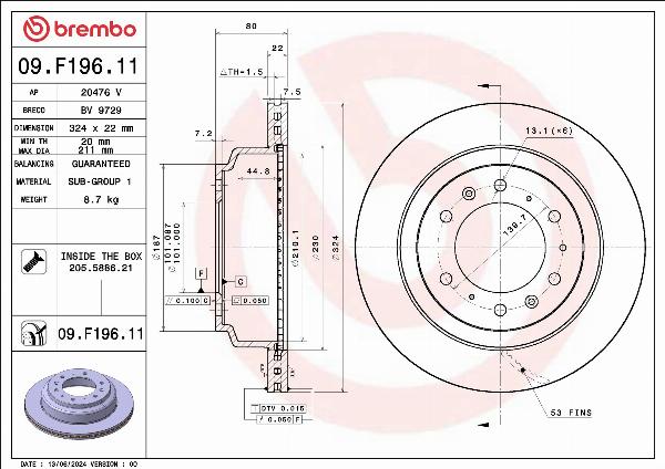 Brembo 09.F196.11 - Гальмівний диск autocars.com.ua
