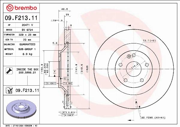 Brembo 09.F213.11 - Гальмівний диск autocars.com.ua