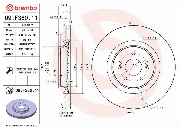 Brembo 09.F380.11 - Гальмівний диск autocars.com.ua