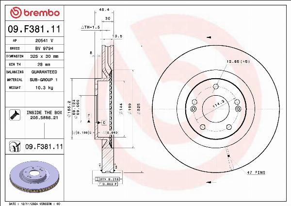 Brembo 09.F381.11 - Гальмівний диск autocars.com.ua