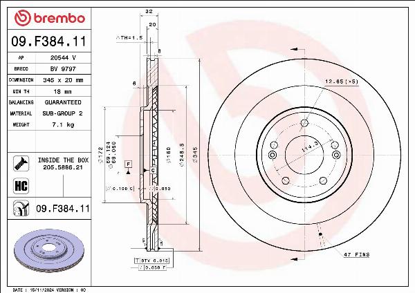 Brembo 09.F384.11 - Гальмівний диск autocars.com.ua