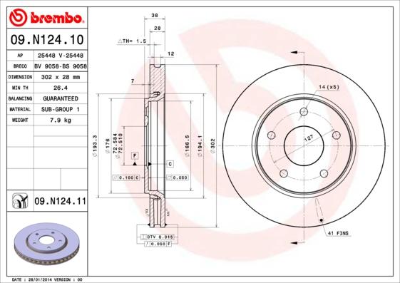 Brembo 09.N124.10 - Гальмівний диск autocars.com.ua