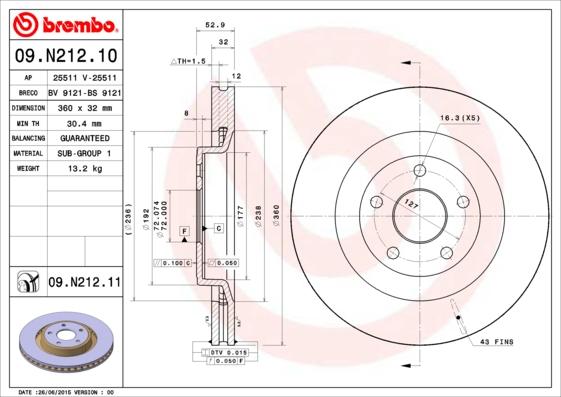 Brembo 09.N212.11 - Гальмівний диск autocars.com.ua