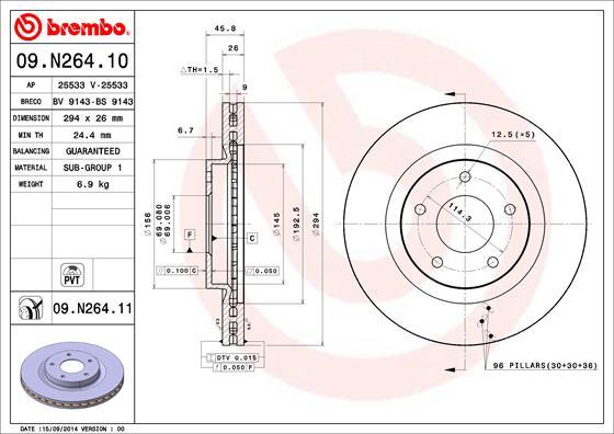 Brembo 09.N264.11 - Тормозной диск avtokuzovplus.com.ua