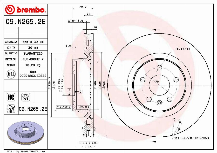 Brembo 09.N265.2E - Гальмівний диск autocars.com.ua