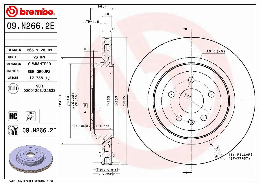 Brembo 09.N266.2E - Тормозной диск avtokuzovplus.com.ua
