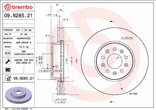 Brembo 09.N285.21 - Гальмівний диск autocars.com.ua